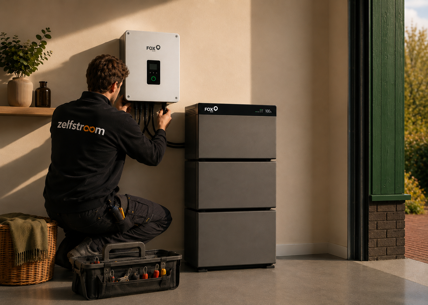 Monteur van Zelfstroom installeert een thuisbatterij